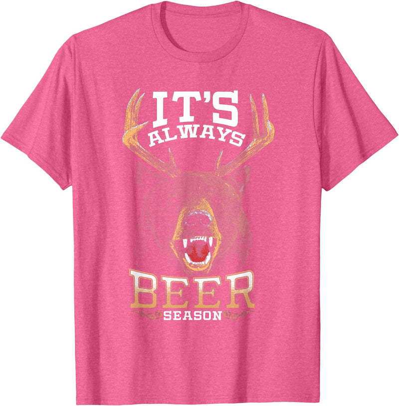 Hunted Apparel It's Always Beer Season Bear Deer Beer Funny Hunter Hunting T-Shirt - Pink Heather