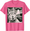 Funny Rabbit Bunny Selfie UFOs T-Shirt in Pink Heather