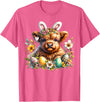 Highland Cow Land of NYC Highland Cow Easter Bunny Moo Basket Egg Floral Women Girls T-Shirt - Pink Heather