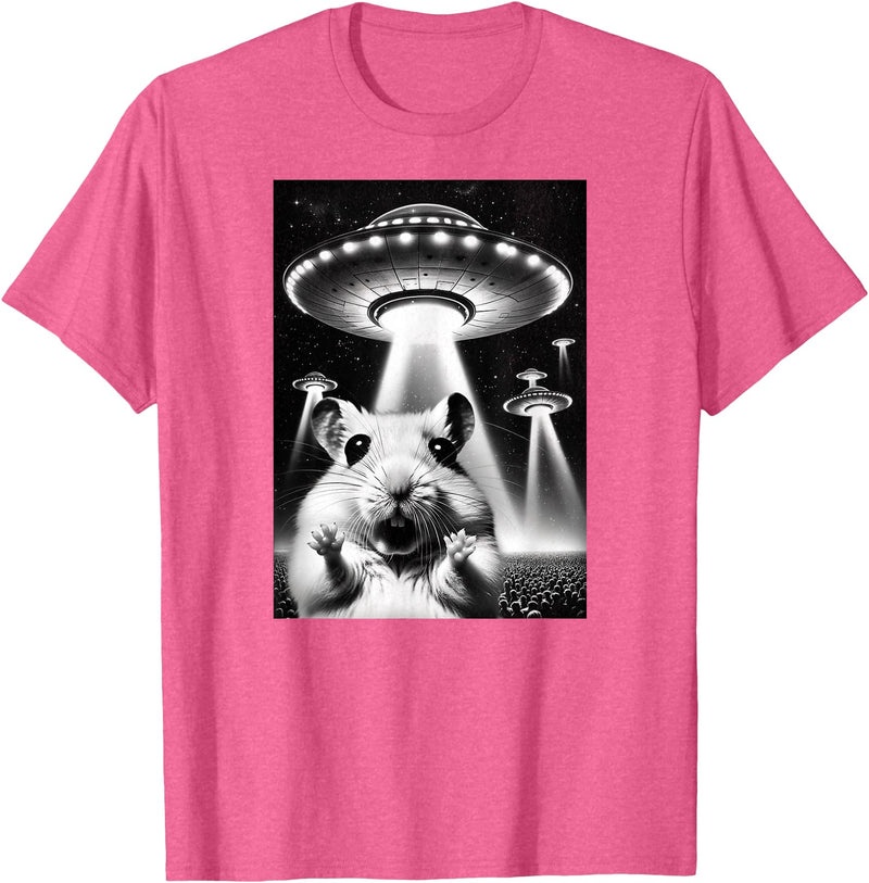 Hamster UFO | Funny Invasion Meme Alien Hamster UFO Selfie T-Shirt - Pink Heather