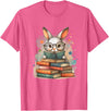 Reading Bunny with Glasses Bookworm Books Reader Unisex-Adults T-Shirt in Pink Heather