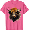 Safari Animal Art Buffalo Animal Print Portrait Bison Nature Artwork T-Shirt - Pink Heather