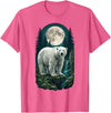 Polar Wilderness Fan Wildlife Lover Polar Bear Full Moon Night Forest Wildlife Nature Lover T-Shirt - Pink Heather