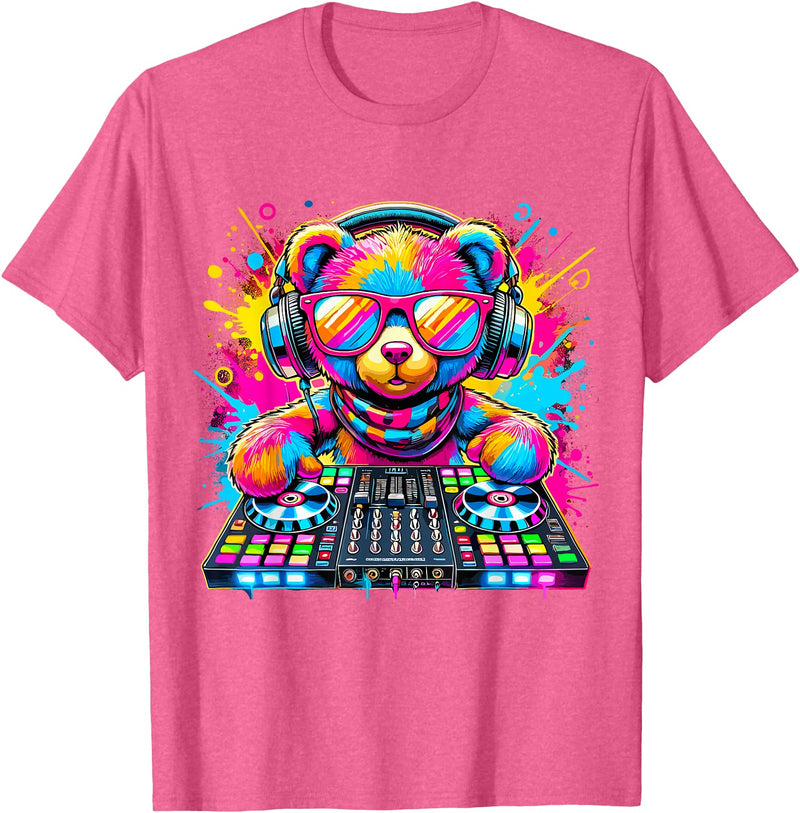 Magical and Funny Music lover Gifts DJ Teddy Bear Disco Hip Hop T-Shirt - Pink Heather