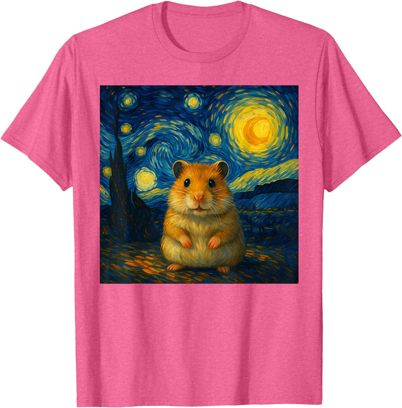 Hamster Starry Night Van Gogh Art for Men Women Kids T-Shirt - Pink Heather