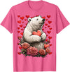 Romantic Animals Valentine’s Day Presents Cute Polar Bear with Red Roses Hearts Valentine’s Day Animal T-Shirt - Pink Heather