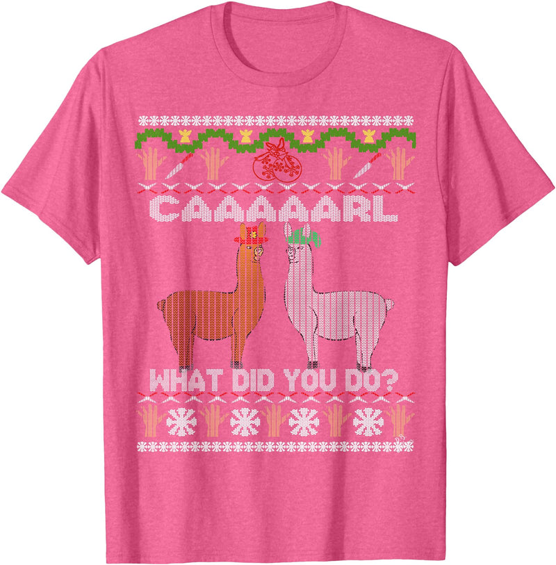 llama shirt collection by Jean Olivier funny llama with hats Christmas look carl what did you do T-Shirt - Pink Heather