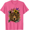 Wowsome! Bear Shirt Nature Floral Grizzly Bear Face Animal Bear Lover T-Shirt - Pink Heather