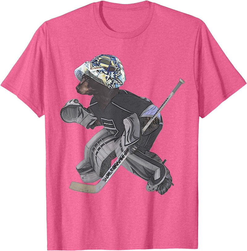 Behrbones Bear Hockey Goalie T-Shirt - Pink Heather