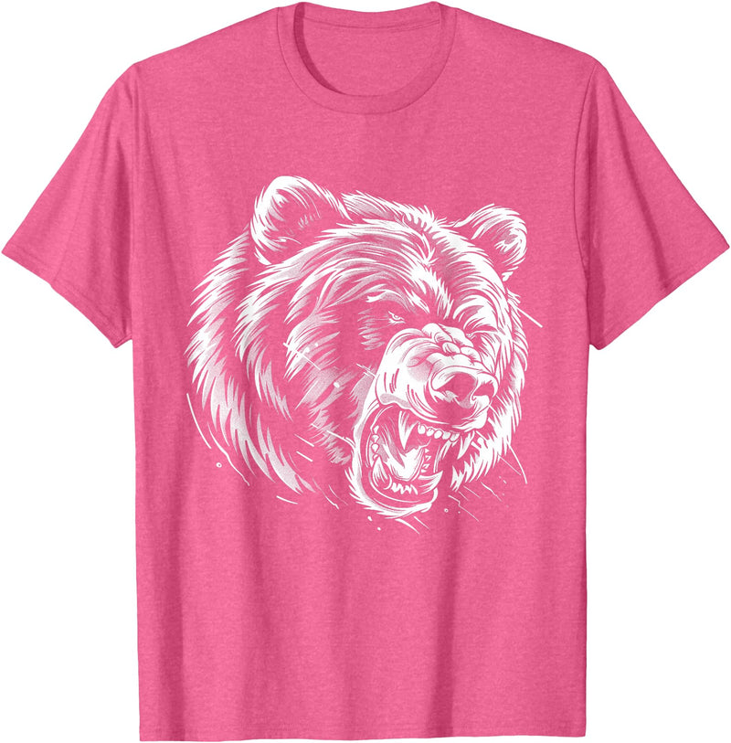 Angry Grizzly Bear T-Shirt - Pink Heather