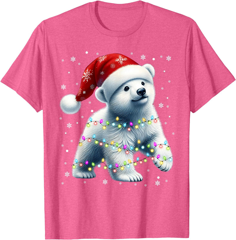 Santa Polar Bear Gift Tee Santa Polar Bear, Christmas, Men Women Kids, Bear Lover T-Shirt - Pink Heather
