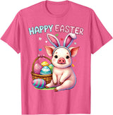 Farm Animal Lovers Cute Pig Easter Holiday Gifts Happy Easter Farm Animal Pig Lovers Bunny Women Kids Girls T-Shirt - Pink Heather