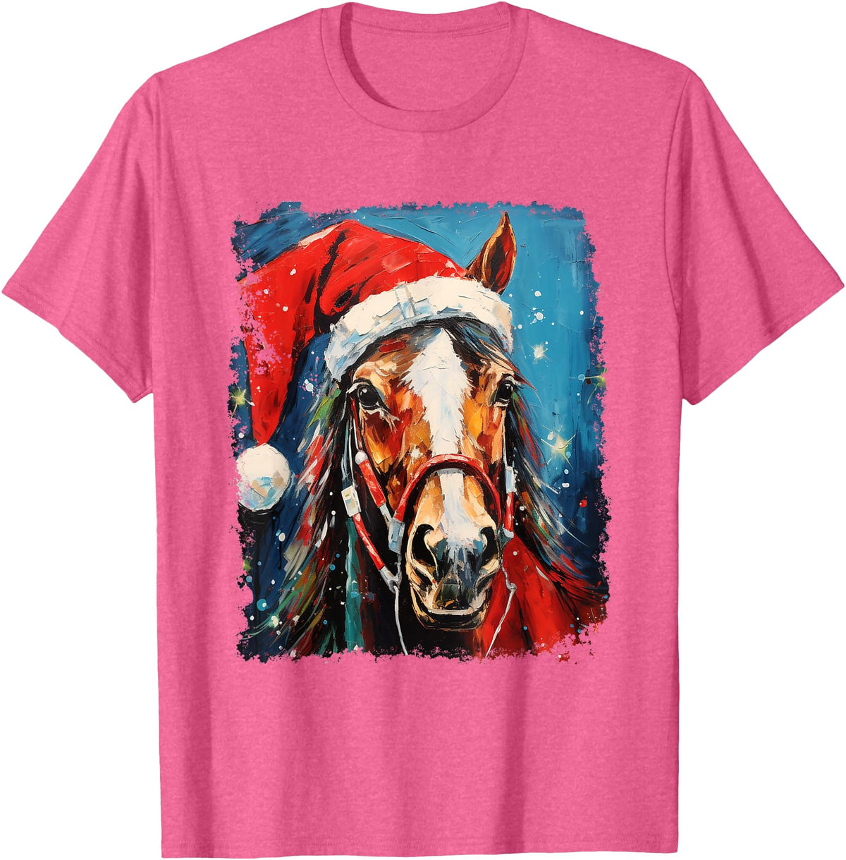 AnimalGraphicPrints Horse Christmas T-Shirt - Pink Heather