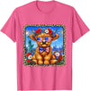 4th of July Apparel 4th of July Cow Patriotic Heart Glasses USA Floral Leopard T-Shirt - Pink Heather