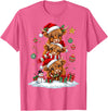 Highland Cow Christmas Winter Tree Farm Women Girl Funny Xmas Merry Moo Cows Highland Cow Christmas Snowman T-Shirt - Pink