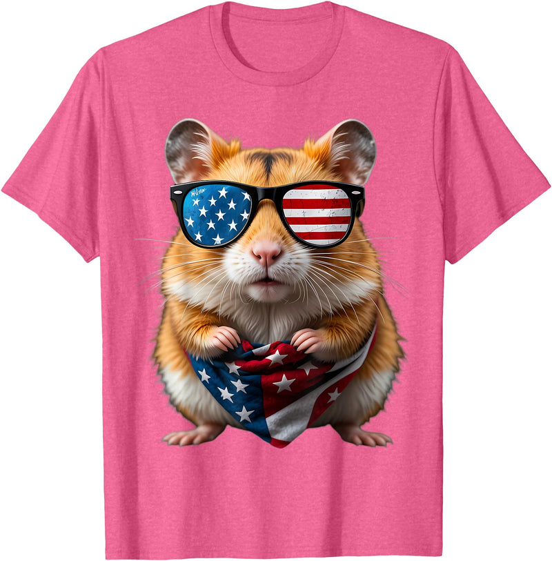 Hamster 4th Of July American Independence Day USA Patriotic T-Shirt - Pink Heather