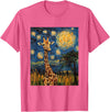 Giraffe Designs. Giraffe Africa Van Gogh Style Starry Night Cute Graphic T-Shirt - Pink Heather