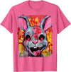 Pop Art Colorful Killer Bunny Rabbit Halloween T-Shirt in Pink Heather