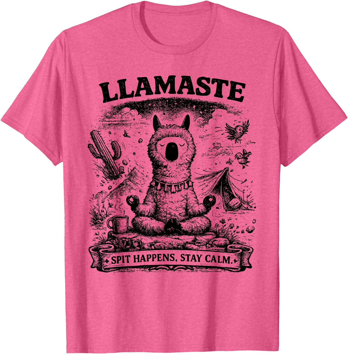 Llamaste Outdoor Society by The Maesthetics Llamaste Vintage Llama Meditation Outdoor Camping T-Shirt - Pink Heather