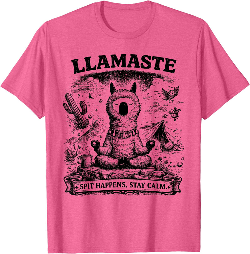Llamaste Outdoor Society by The Maesthetics Llamaste Vintage Llama Meditation Outdoor Camping T-Shirt - Pink Heather