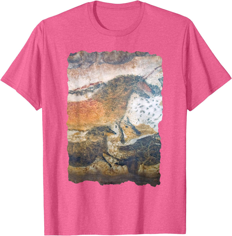 Cave Painting Prehistoric Art Horses Cave Painting Shirt Prehistoric Art Horses in Lascaux Cave T-Shirt - Pink Heather