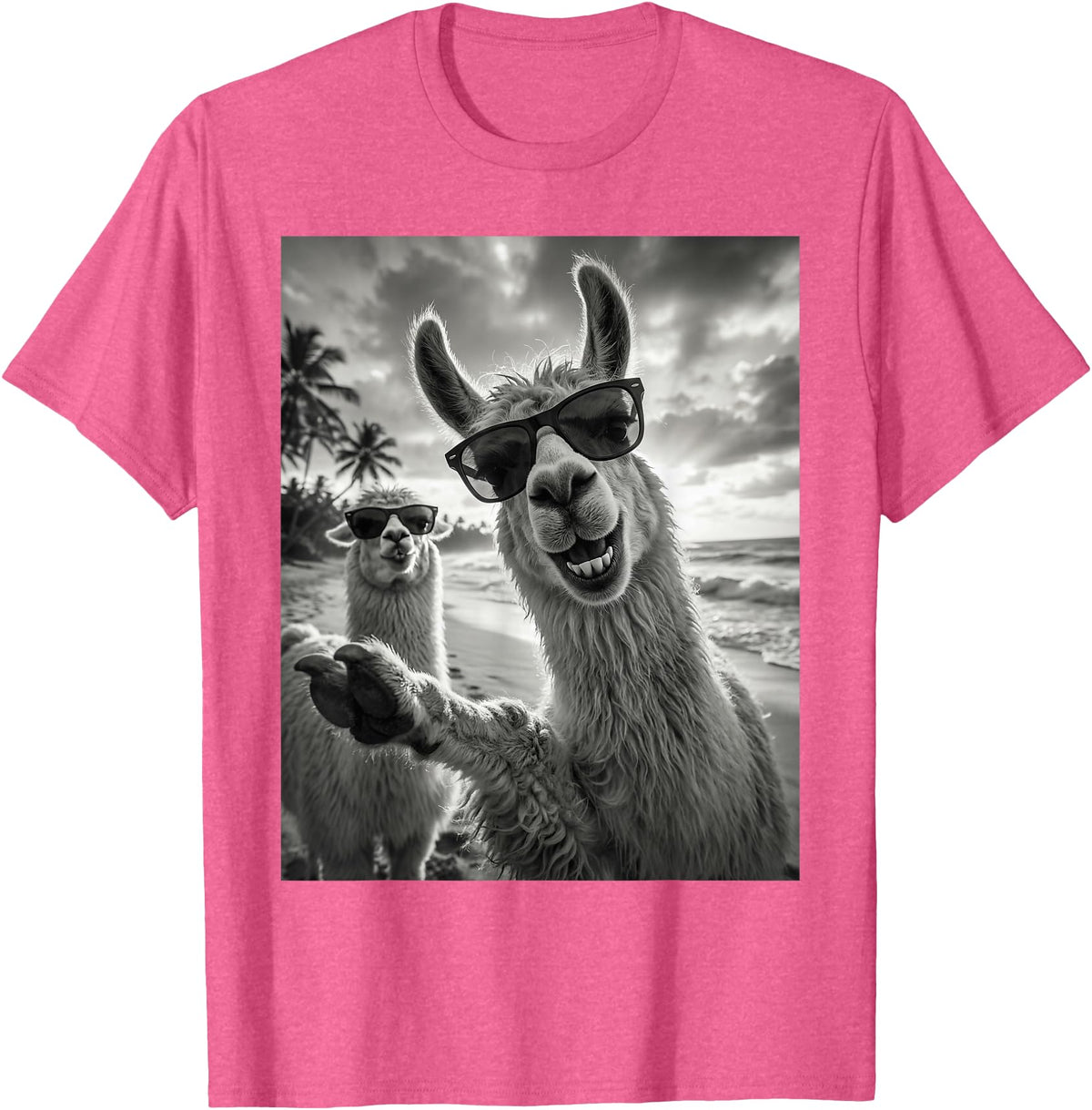 Funny Llama Stuff Accessories & Gifts Cool Llama Selfie At The Beach, Cute Llamas Alpaca T-Shirt - Pink Heather