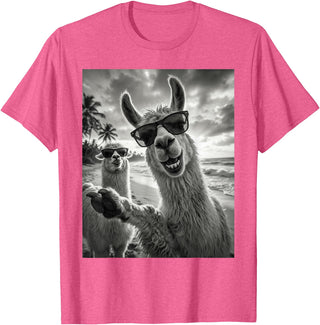 Funny Llama Stuff Accessories & Gifts Cool Llama Selfie At The Beach, Cute Llamas Alpaca T-Shirt - Pink Heather