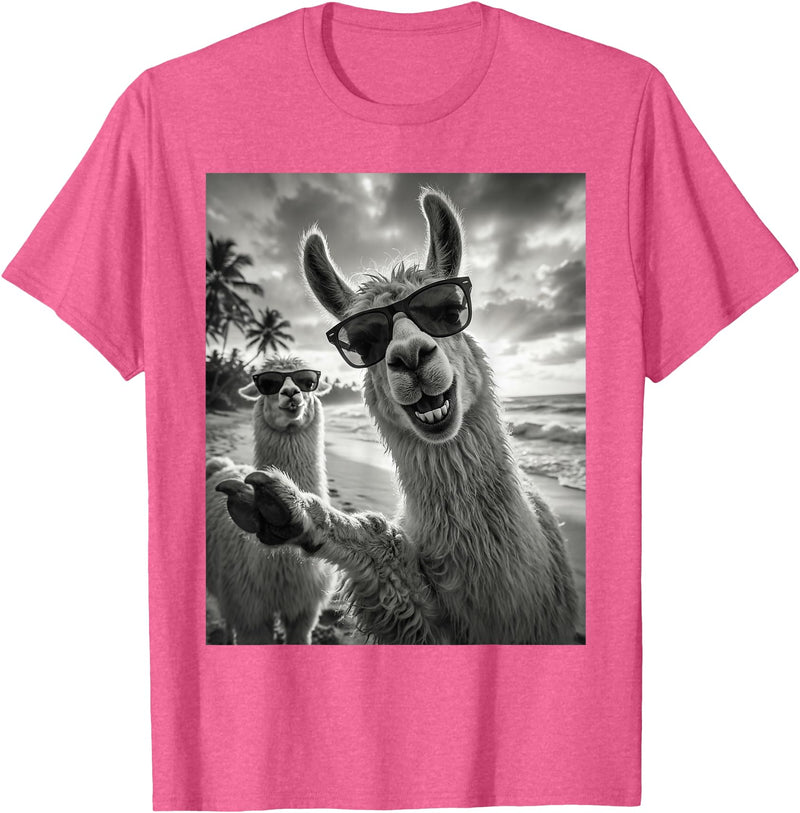 Funny Llama Stuff Accessories & Gifts Cool Llama Selfie At The Beach, Cute Llamas Alpaca T-Shirt - Pink Heather