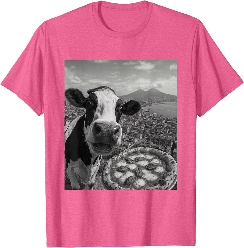 Wildfie – Selfies from Around the World Cow Pizza Selfie Funny Italy Meme Design T-Shirt - Pink Heather
