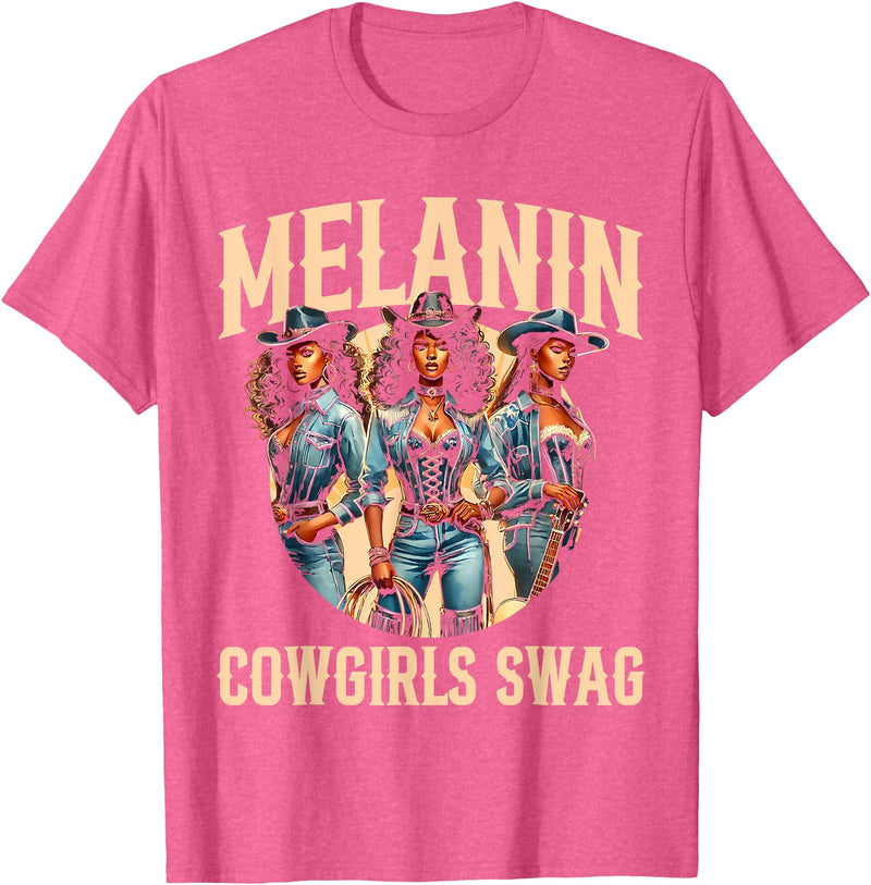 Funny Cowgirl Women Melanin Cow Girl Outfit Cowgirl for Women African Tee Melanin Cow Girl Outfit T-Shirt - Pink Heather
