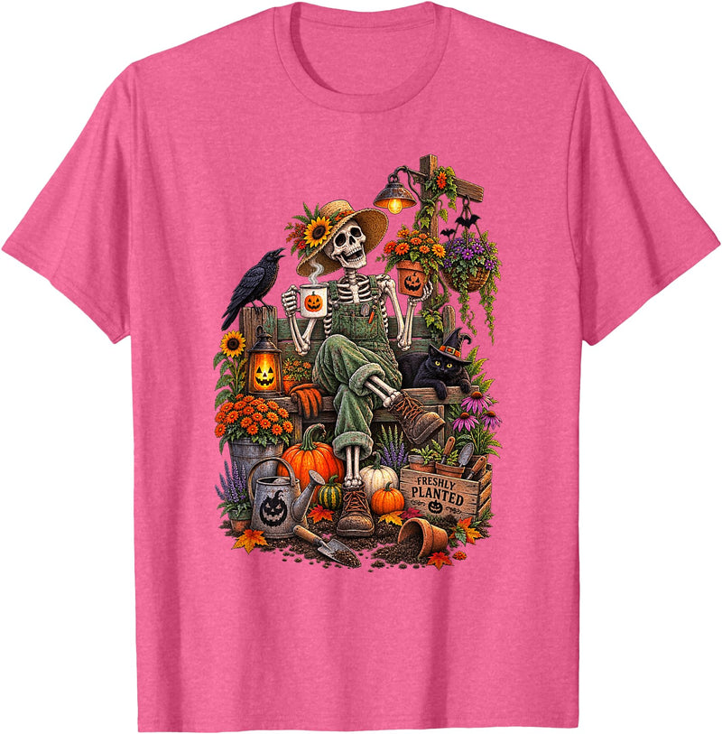 Halloween Gardening Lover Apparel & Gifts Outlet Freshly Planted Skeleton Gardener Halloween T-Shirt - Pink Heather