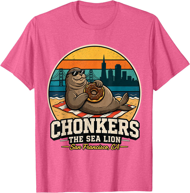 Chonkers The Sea Lion San Francisco Funny Seal Tee Chonkers The Sea Lion San Francisco Funny Seal T-Shirt - Pink Heather
