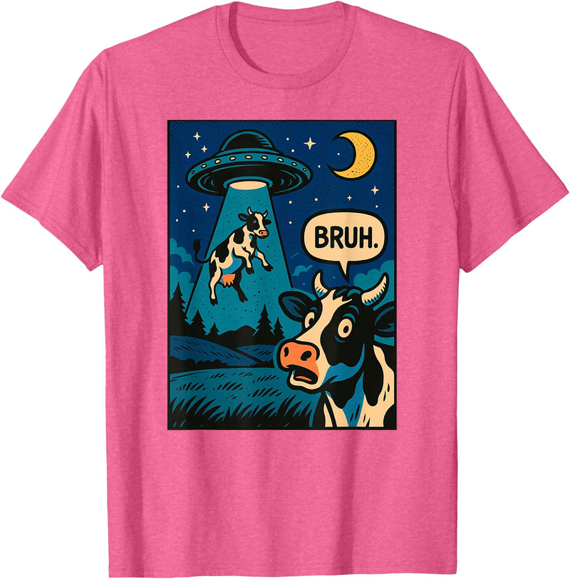 CowAxis1 Funny Cow Meme UFO Alien Zoo Boys Girls Kids T-Shirt - Pink Heather