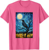 Bird Designs. Magpie Crow Raven Bird Van Gogh Style Starry Night Graphic T-Shirt - Pink Heather