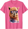 Funny Llama Lover Graphics Alpaca with Sunglasses Animal Art Graphic Funny Llama T-Shirt - Pink Heather