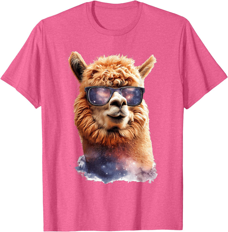 Funny Llama Lover Graphics Alpaca with Sunglasses Animal Art Graphic Funny Llama T-Shirt - Pink Heather
