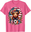 Funny July 4th Highland Cow Farm Lovers Gift Ideas Cute Highland Cow Florals 4th of July USA Flag Patriotic T-Shirt - Pink