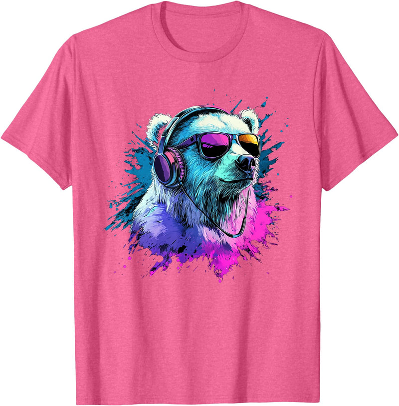 Colorful Artistic Polar Bear Animal Motifs Polar Bear Colorful Music Headphones Artistic Polar Bears T-Shirt - Pink Heather