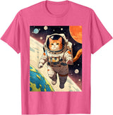HAPPY DAWG - ARTS Astronaut Cat - Funny Space Cat Japanese Retro Kawaii Cute T-Shirt