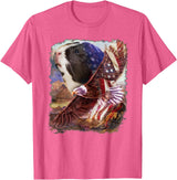Guinea Pig American Flag 4th July Independence Eagle Women Kids Men T-Shirt - Pink Heather