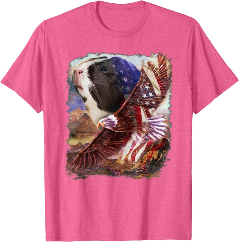 Guinea Pig American Flag 4th July Independence Eagle Women Kids Men T-Shirt - Pink Heather