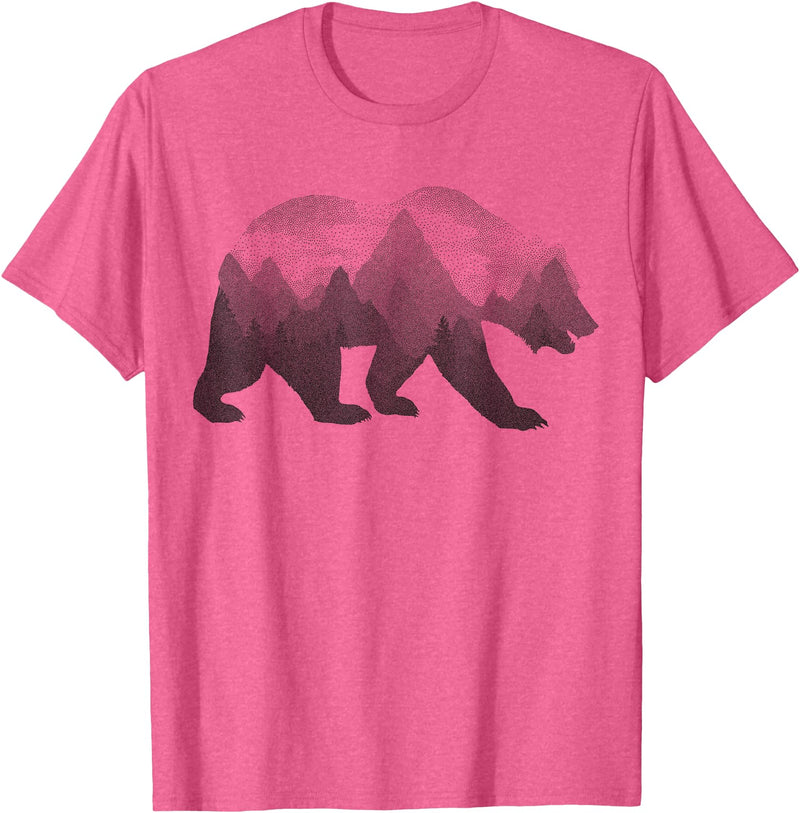 Dramabite Bear Double Exposure Surreal Wild Animals T-Shirt - Pink Heather