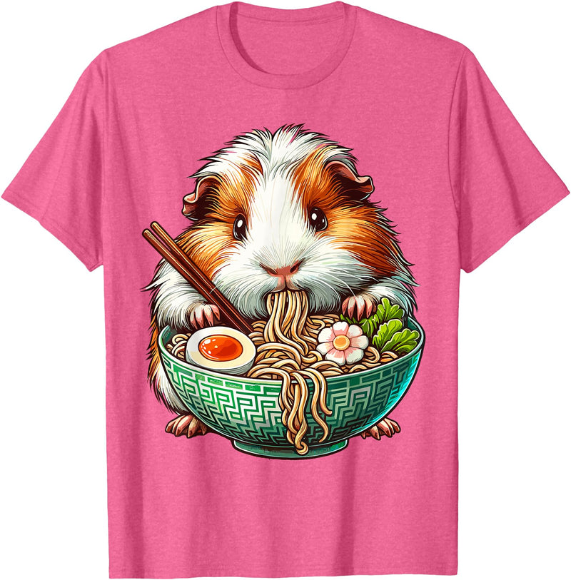 Cute Guinea Pig Gifts Guinea Pig Eating Ramen Japanese Noodles T-Shirt - Pink Heather