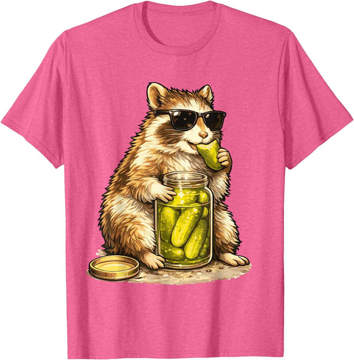 Pickle Munching Guinea Pig Designs Funny Guinea Pig Pickle Lover T-Shirt - Pink Heather