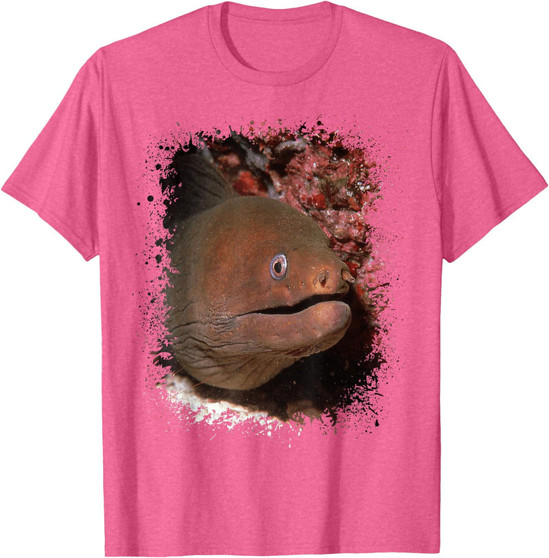 Eel Photo Aquarium Ocean Animal Splatter Art Moray Eel Photo Ocean Animal Splatter Art Aquarium Tee T-Shirt - Pink Heather