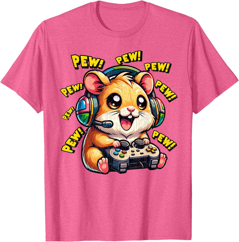Hamster Gamer Pew Funny Video Games Vintage Boys Men Girls T-Shirt - Pink Heather