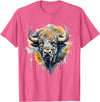 Safari Animal Art Buffalo Portrait Colorful Splash Artwork Wildlife Bison T-Shirt - Pink Heather