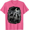 Midnight Woodland Rabbit Art Apparel Graphic Tees Creepy Black Rabbits Moonlit Forest Gothic Horror Halloween T-Shirt - Pink