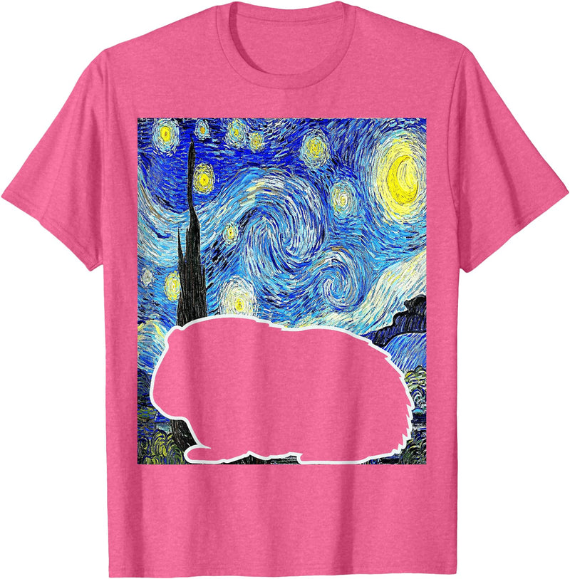 Starry Night Guinea Pig Lover Painting Guinea Pig Starry Night Van Gogh Guinea Pig Lover T-Shirt - Pink Heather