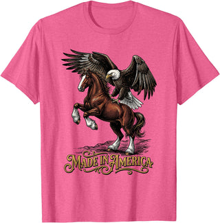 American Pride Horse Eagle Country Made in America Horse Eagle Patriotic Western T-Shirt - Pink Heather